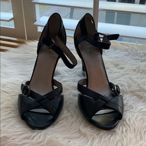 Black strap heels